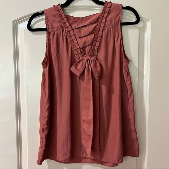 CATHERINE MALANDRINO Fringe Trim Criss-cross
Tank Top Cinnamon Women’s Small - Picture 3 of 5